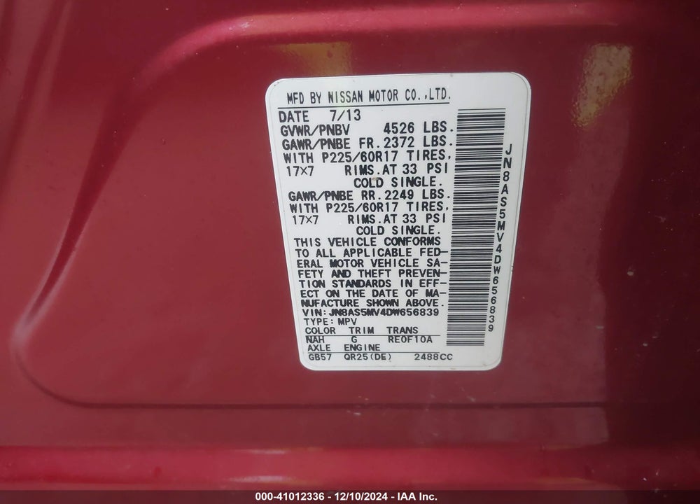 2013 NISSAN ROGUE SV VIN: JN8AS5MV4DW656839