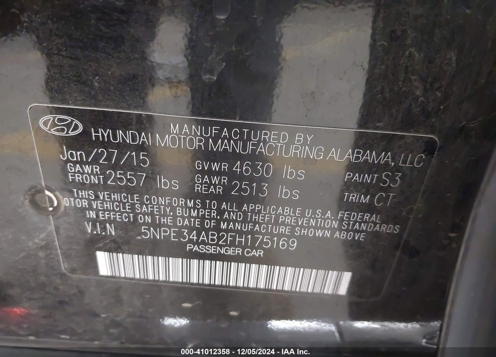 2015 HYUNDAI SONATA LIMITED 2.0T VIN: 5NPE34AB2FH175169