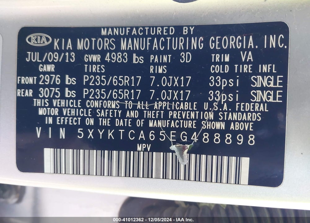 2014 KIA SORENTO LX VIN: 5XYKTCA65EG488898