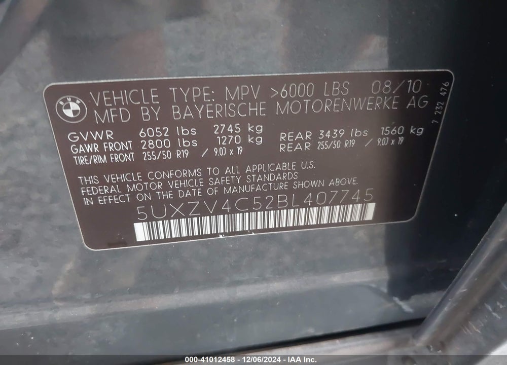 2011 BMW X5 XDRIVE35I/XDRIVE35I PREMIUM/XDRIVE35I SPORT ACTIVITY VIN: 5UXZV4C52BL407745