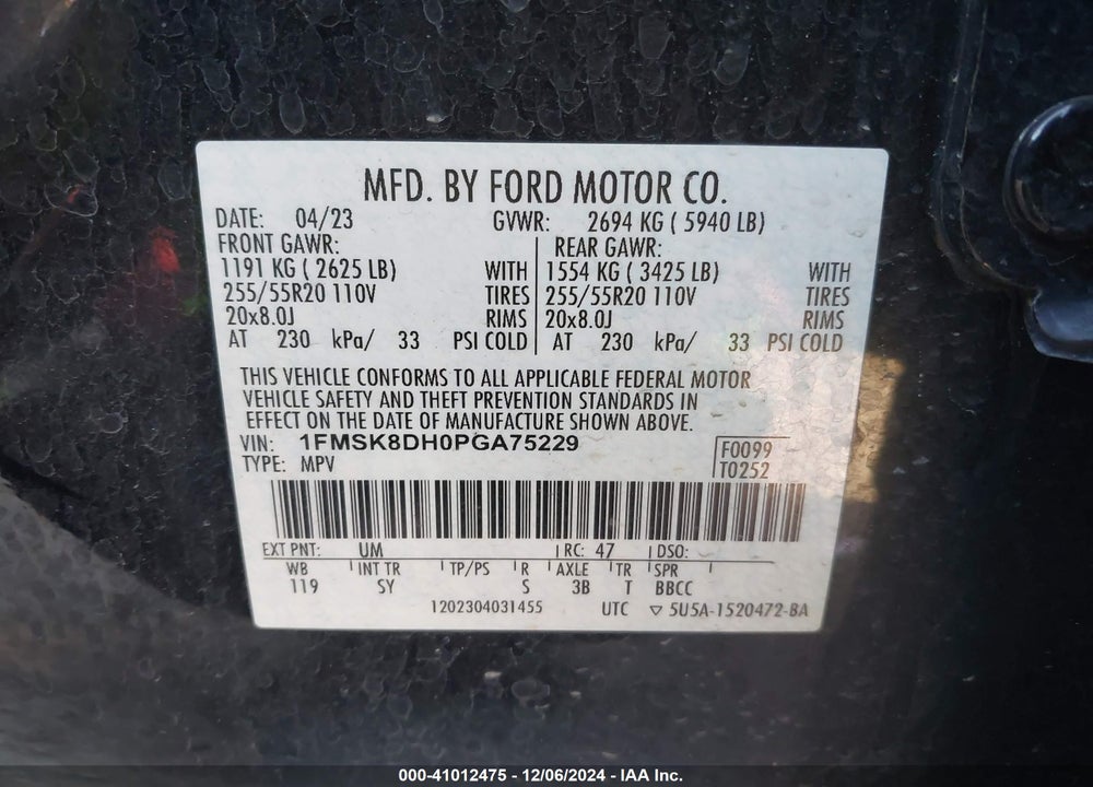 2023 FORD EXPLORER XLT VIN: 1FMSK8DH0PGA75229