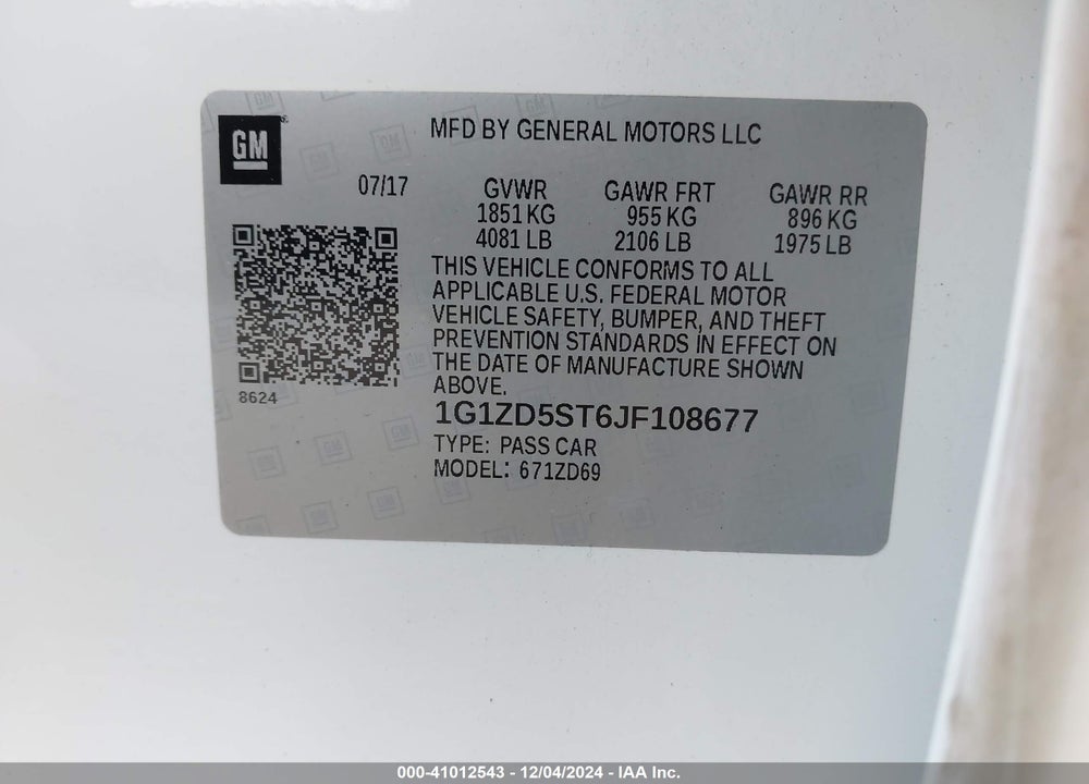 2018 CHEVROLET MALIBU LT VIN: 1G1ZD5ST6JF108677