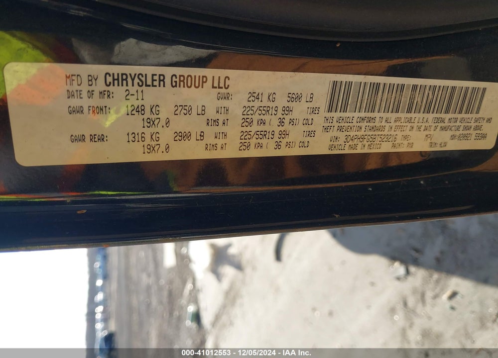 2011 DODGE JOURNEY LUX VIN: 3D4PH9FG5BT523216