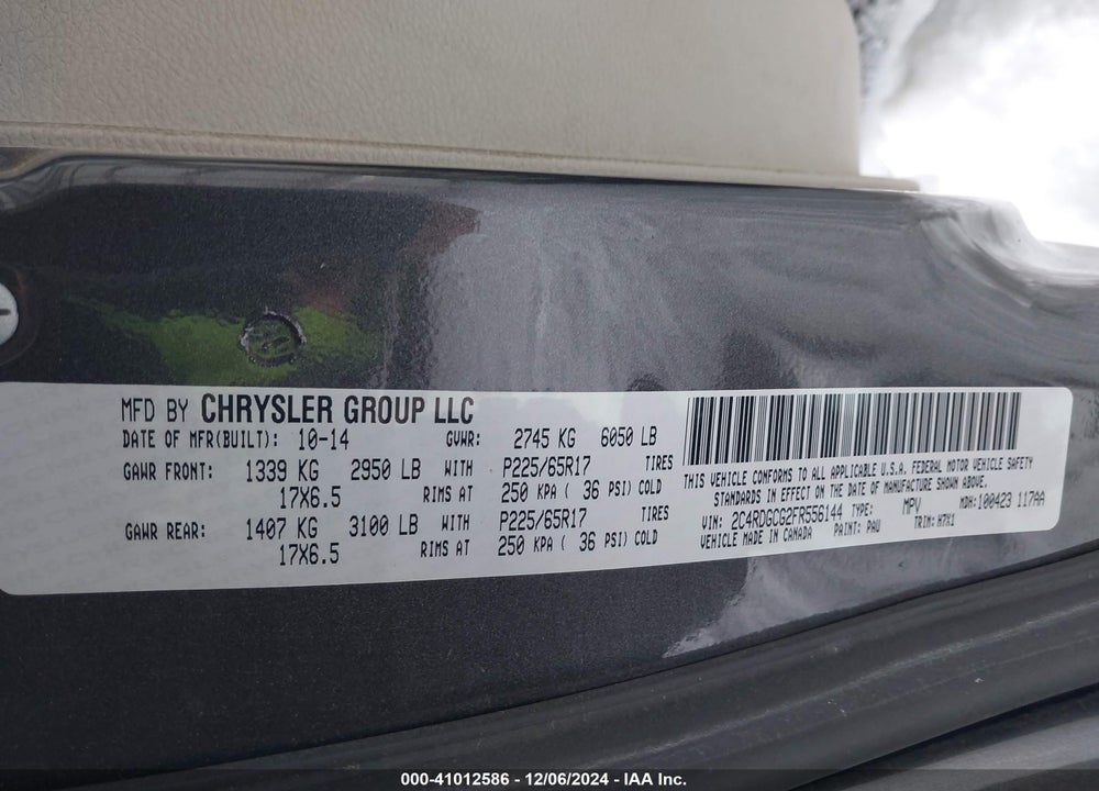 2015 DODGE GRAND CARAVAN SXT VIN: 2C4RDGCG2FR556144