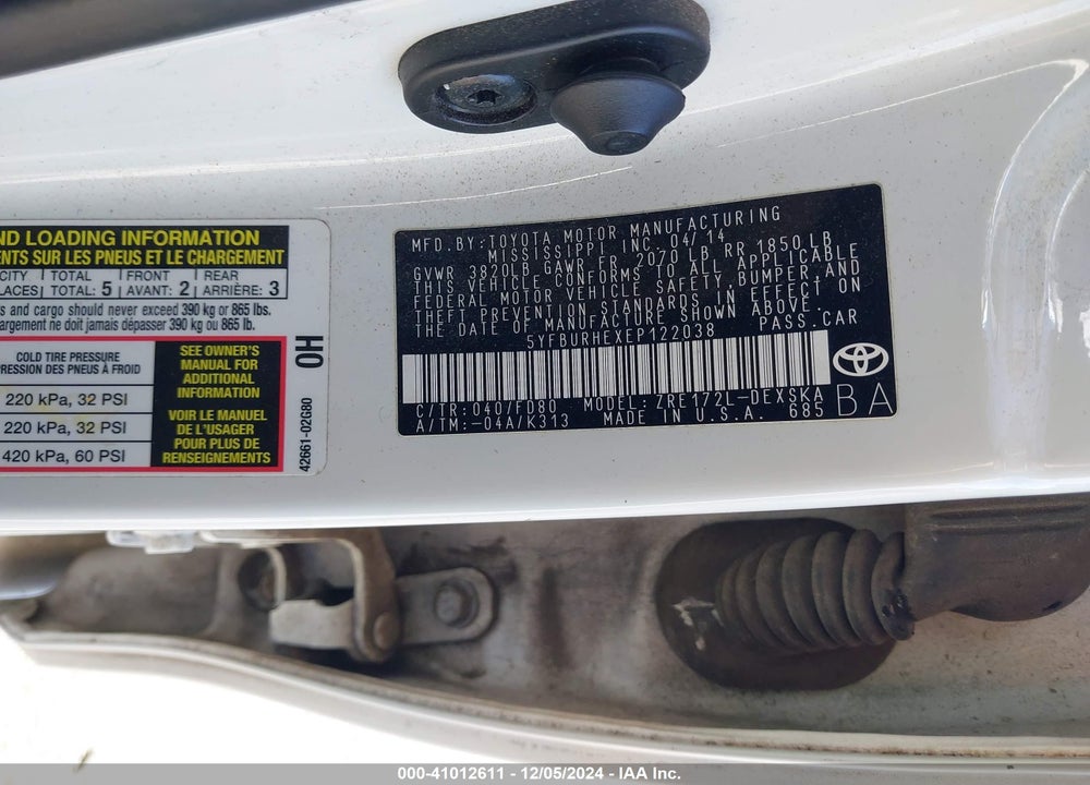 2014 TOYOTA COROLLA S PLUS VIN: 5YFBURHEXEP122038