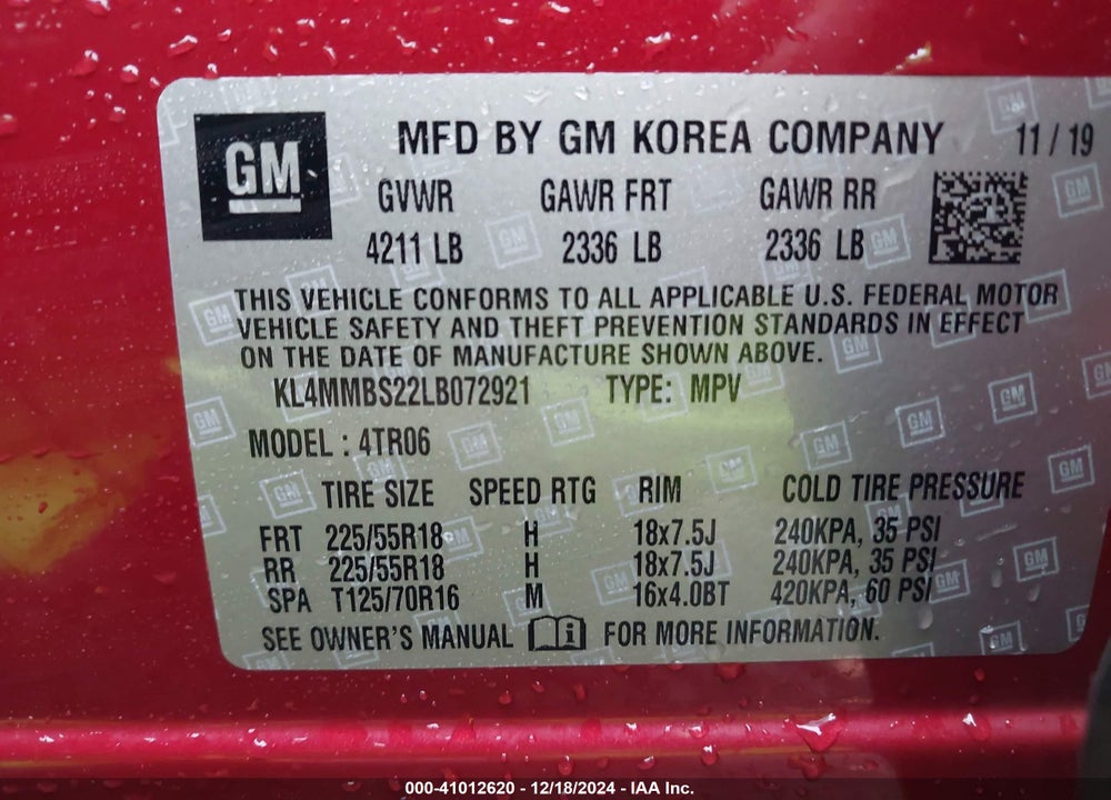 2020 BUICK ENCORE GX FWD PREFERRED VIN: KL4MMBS22LB072921