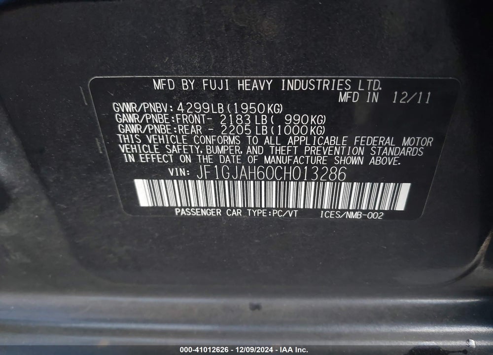 2012 SUBARU IMPREZA 2.0I LIMITED VIN: JF1GJAH60CH013286