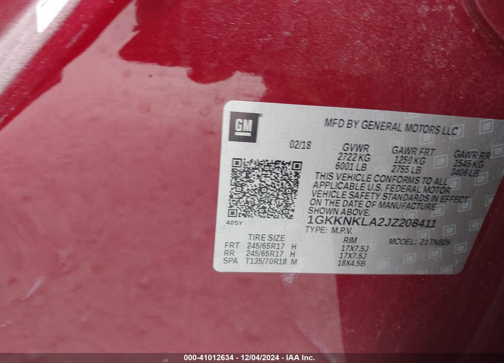 2018 GMC ACADIA SLE-1 VIN: 1GKKNKLA2JZ208411