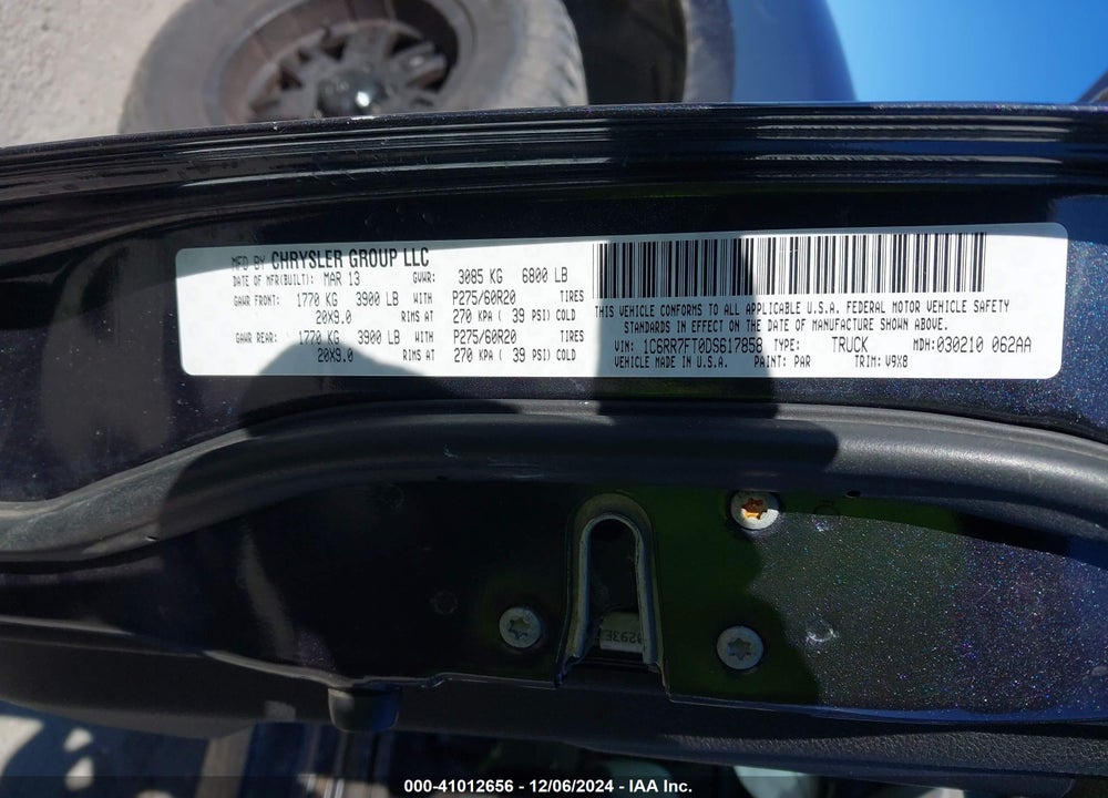 2013 RAM 1500 EXPRESS VIN: 1C6RR7FT0DS617858