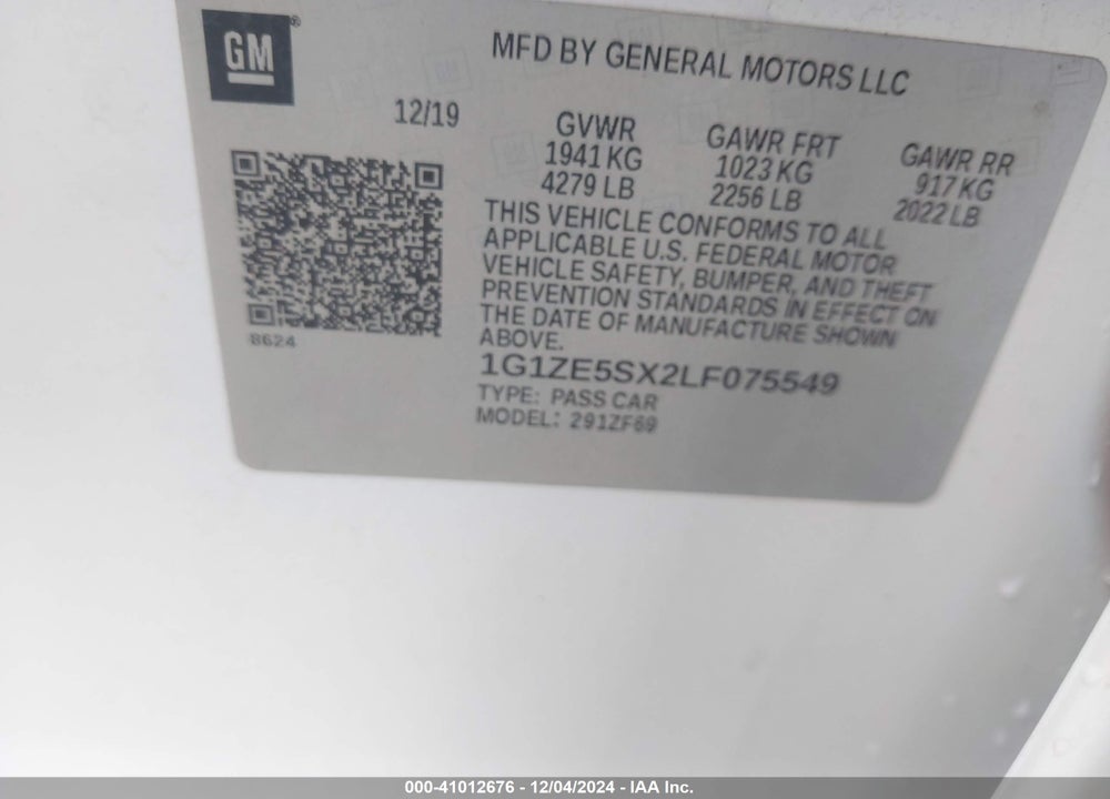 2020 CHEVROLET MALIBU FWD PREMIER VIN: 1G1ZE5SX2LF075549
