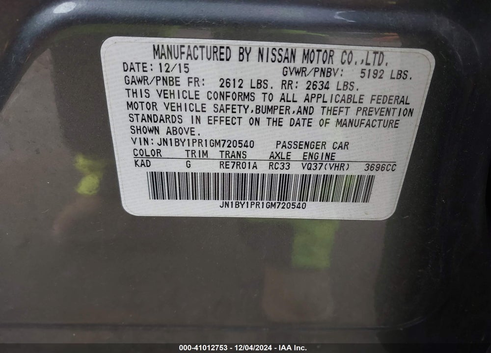 2016 INFINITI Q70L 3.7X VIN: JN1BY1PR1GM720540