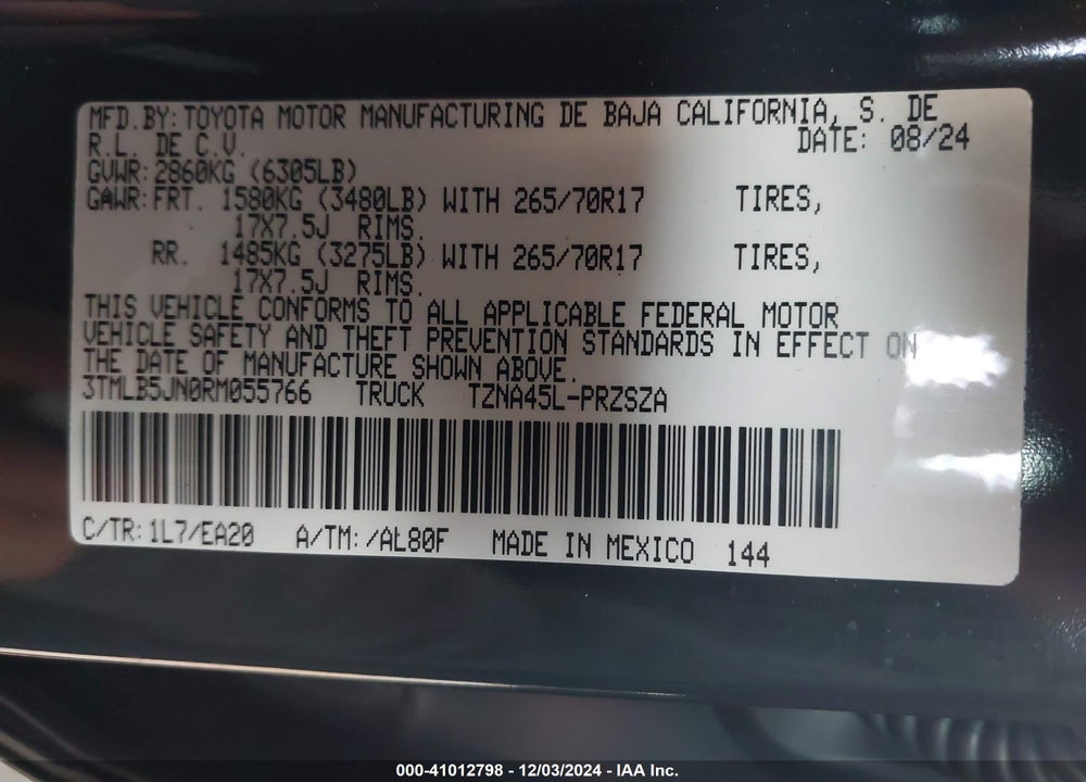 2024 TOYOTA TACOMA TRD OFF ROAD VIN: 3TMLB5JN0RM055766