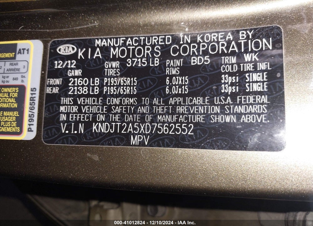 2013 KIA SOUL VIN: KNDJT2A5XD7562552