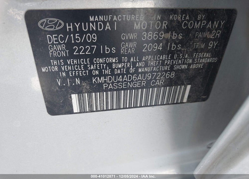 2010 HYUNDAI ELANTRA GLS VIN: KMHDU4AD6AU972268