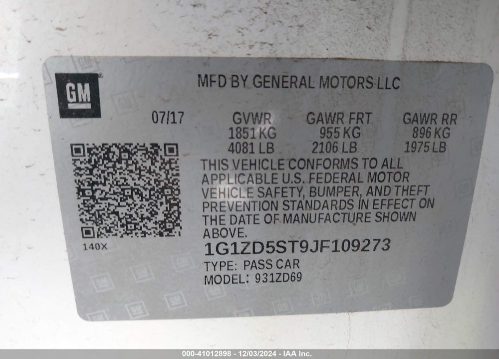 2018 CHEVROLET MALIBU VIN: 1G1ZD5ST9JF109273