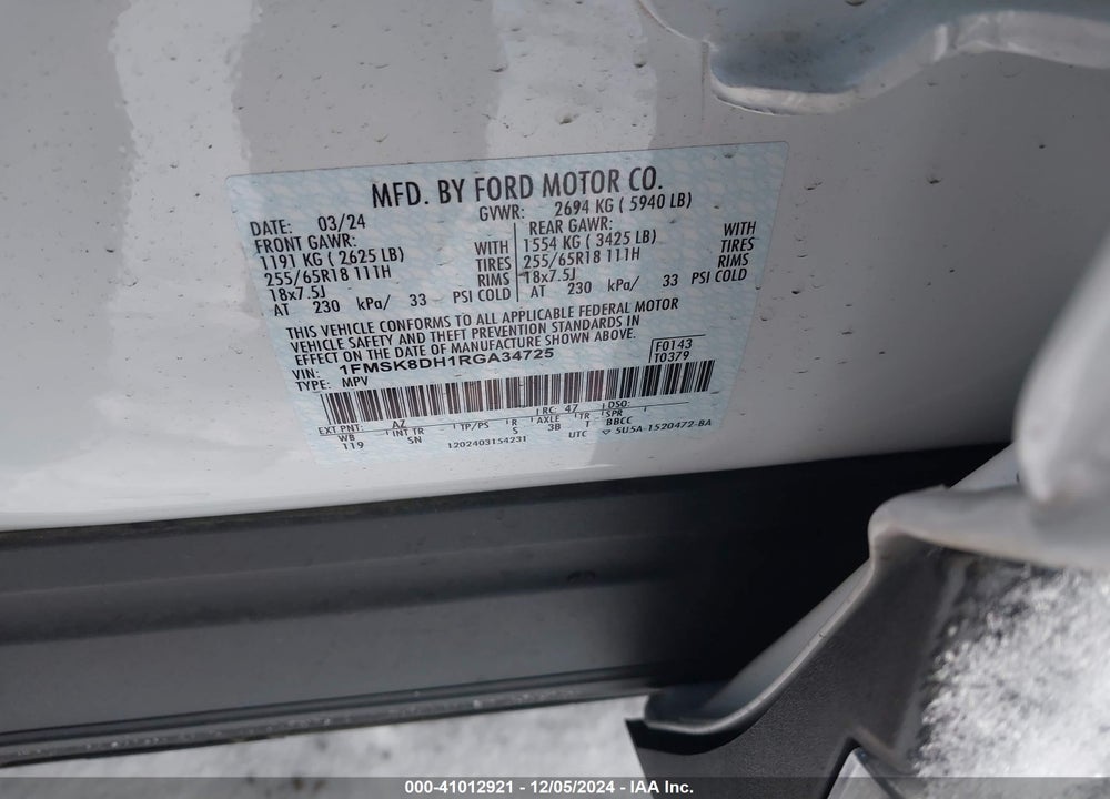 2024 FORD EXPLORER XLT VIN: 1FMSK8DH1RGA34725