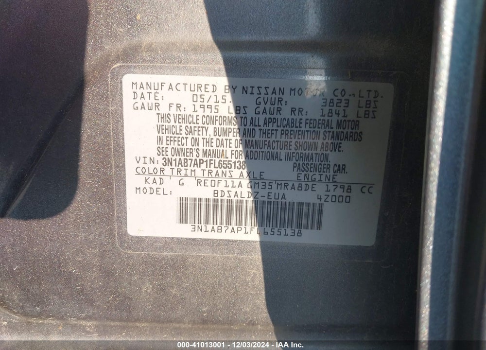 2015 NISSAN SENTRA FE+ S/S/SL/SR/SV VIN: 3N1AB7AP1FL655138