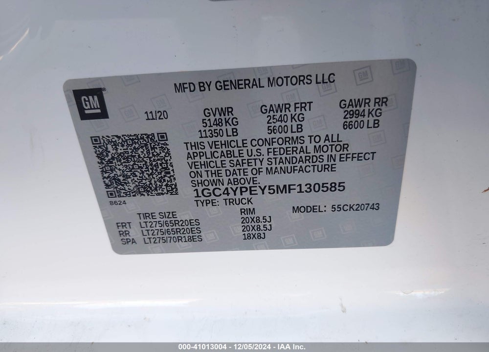 2021 CHEVROLET SILVERADO 2500HD VIN: 1GC4YPEY5MF130585