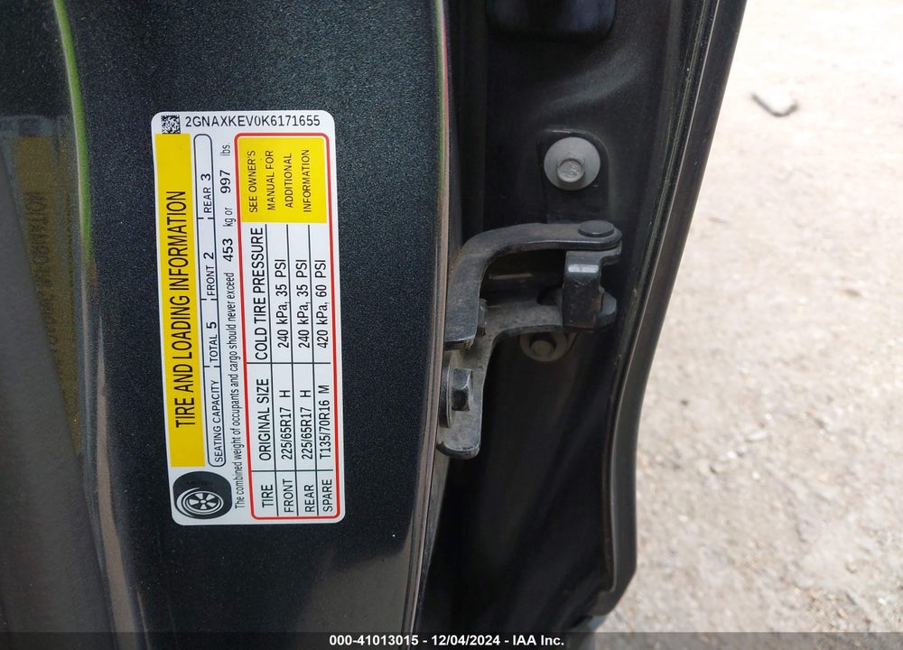 2019 CHEVROLET EQUINOX LT VIN: 2GNAXKEV0K6171655