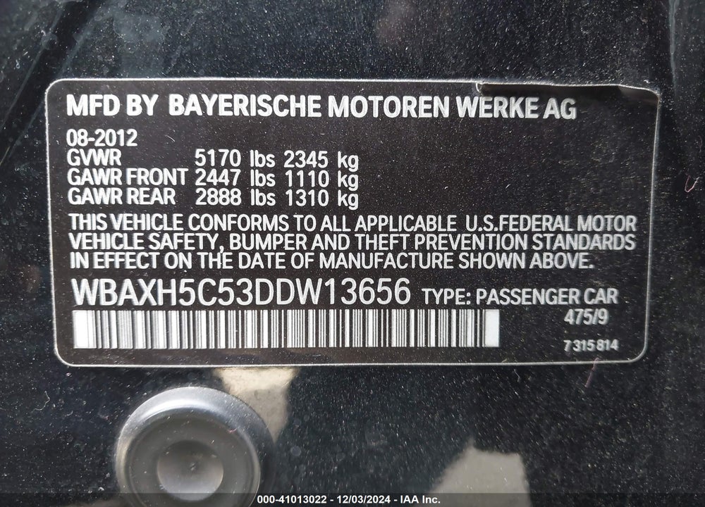 2013 BMW 528I XDRIVE VIN: WBAXH5C53DDW13656