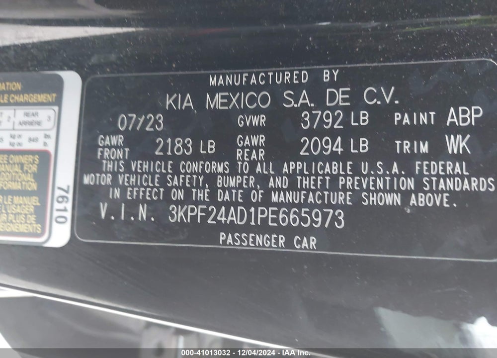 2023 KIA FORTE VIN: 3KPF24AD1PE665973