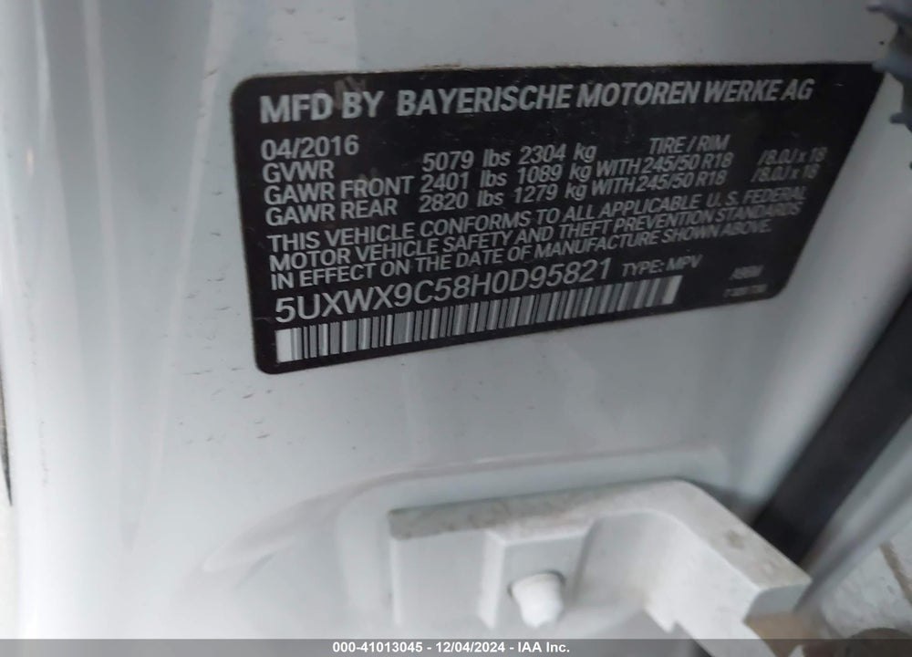 2017 BMW X3 XDRIVE28I VIN: 5UXWX9C58H0D95821