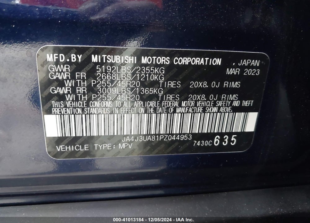 2023 MITSUBISHI OUTLANDER SE 2.5 2WD VIN: JA4J3UA81PZ044953