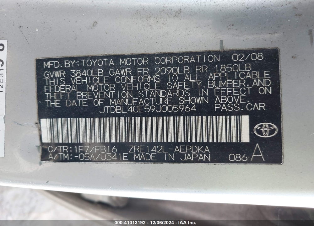 2009 TOYOTA COROLLA LE VIN: JTDBL40E59J005964