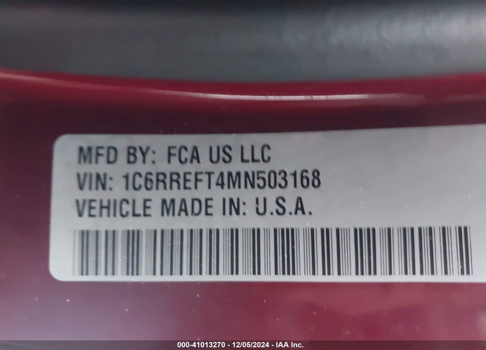 2021 RAM 1500 VIN: 1C6RREFT4MN503168