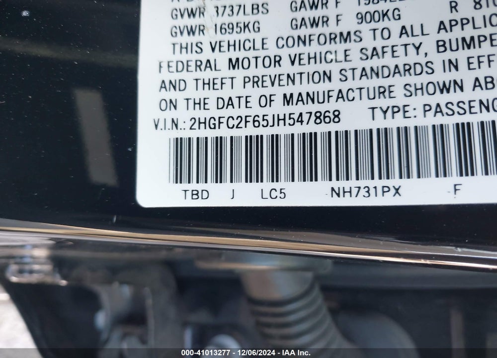 2018 HONDA CIVIC LX VIN: 2HGFC2F65JH547868