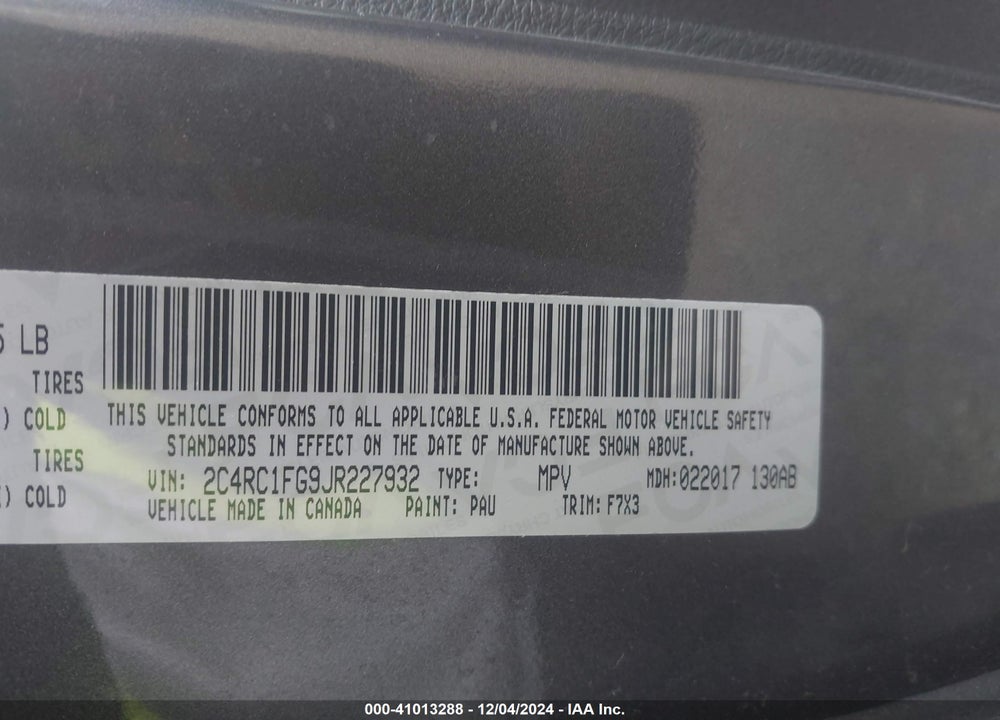 2018 CHRYSLER PACIFICA TOURING PLUS VIN: 2C4RC1FG9JR227932