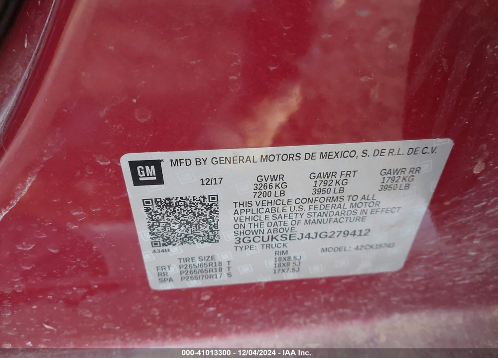 2018 CHEVROLET SILVERADO VIN: 3GCUKSEJ4JG279412