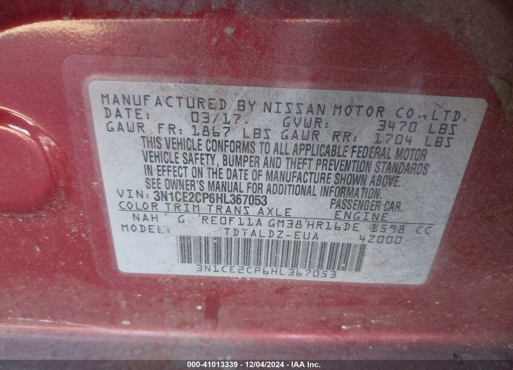 2017 NISSAN VERSA NOTE SV VIN: 3N1CE2CP6HL367053