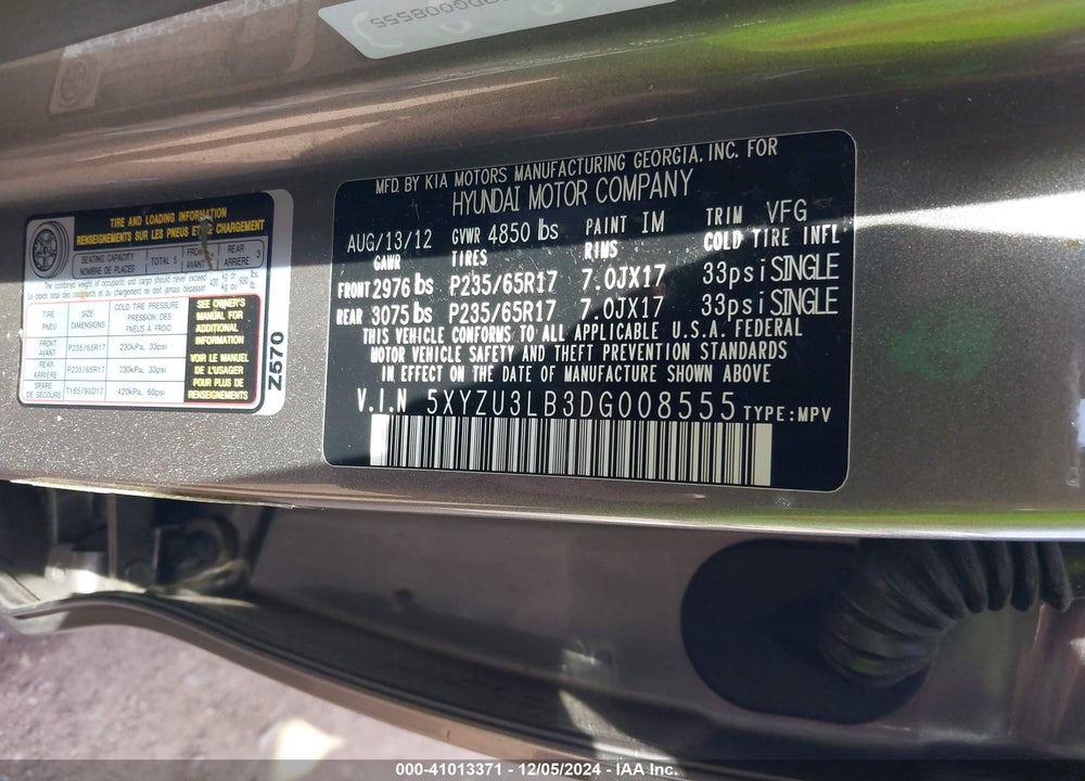 2013 HYUNDAI SANTA FE SPORT VIN: 5XYZU3LB3DG008555