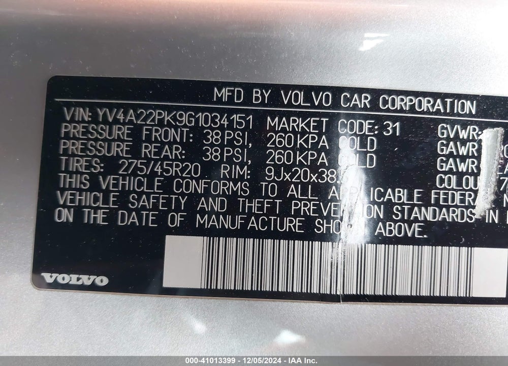 2016 VOLVO XC90 T6 MOMENTUM VIN: YV4A22PK9G1034151