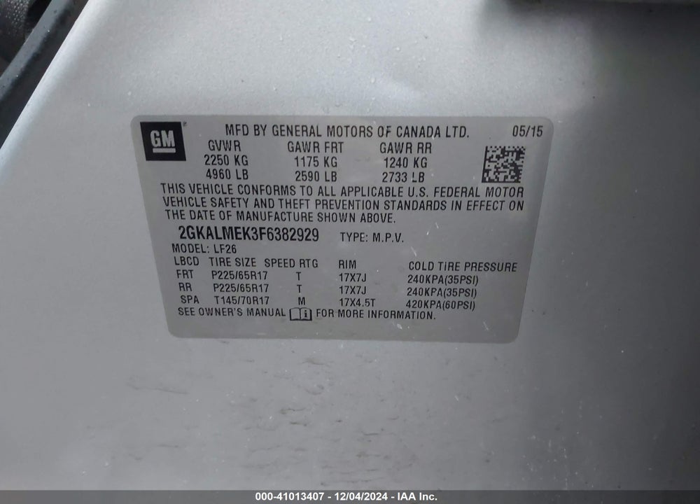 2015 GMC TERRAIN SLE-1 VIN: 2GKALMEK3F6382929