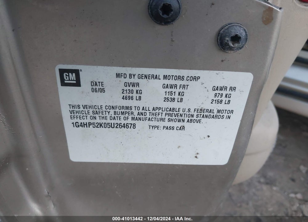 2005 BUICK LESABRE CUSTOM VIN: 1G4HP52K05U264678