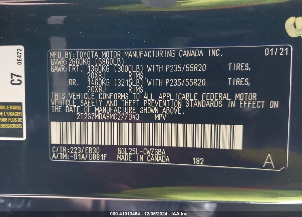 2021 LEXUS RX 350 F SPORT APPEARANCE VIN: 2T2SZMDA8MC277043