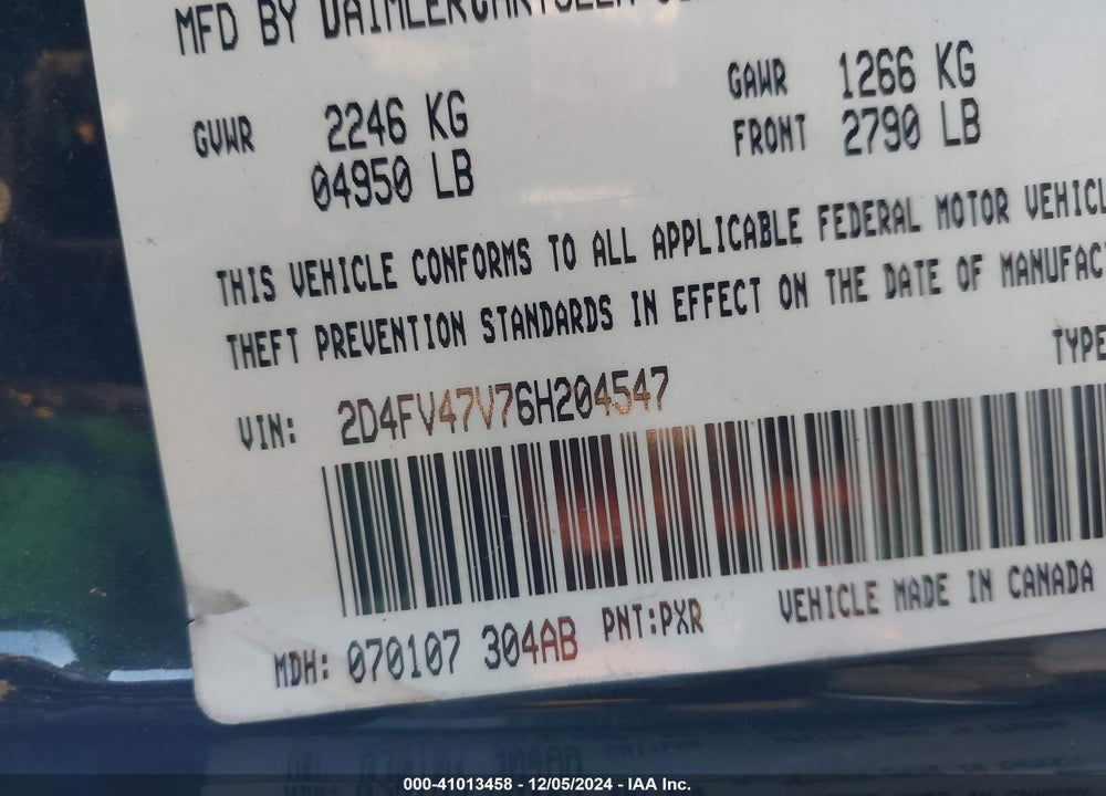 2006 DODGE MAGNUM VIN: 2D4FV47V76H204547