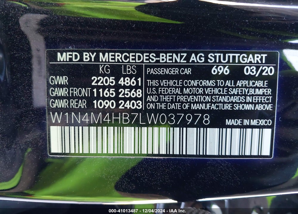 2020 MERCEDES-BENZ GLB 250 4MATIC VIN: W1N4M4HB7LW037978