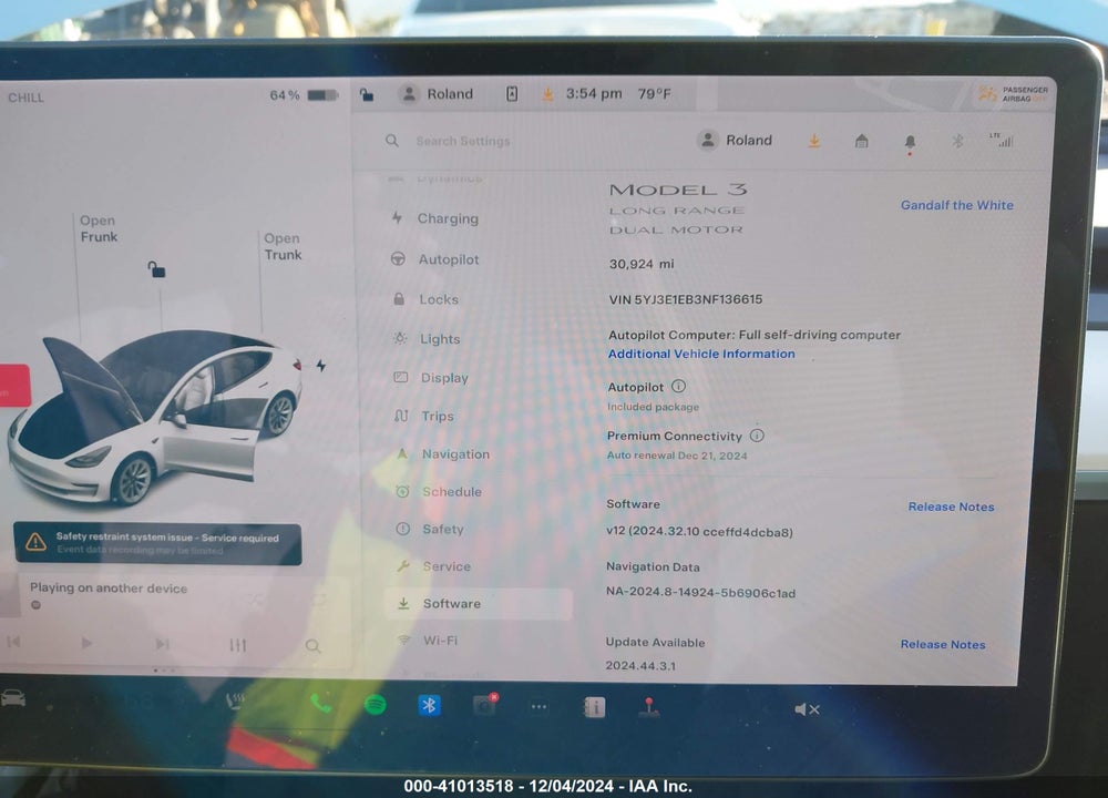 2022 TESLA MODEL 3 LONG RANGE DUAL MOTOR ALL-WHEEL DRIVE VIN: 5YJ3E1EB3NF136615