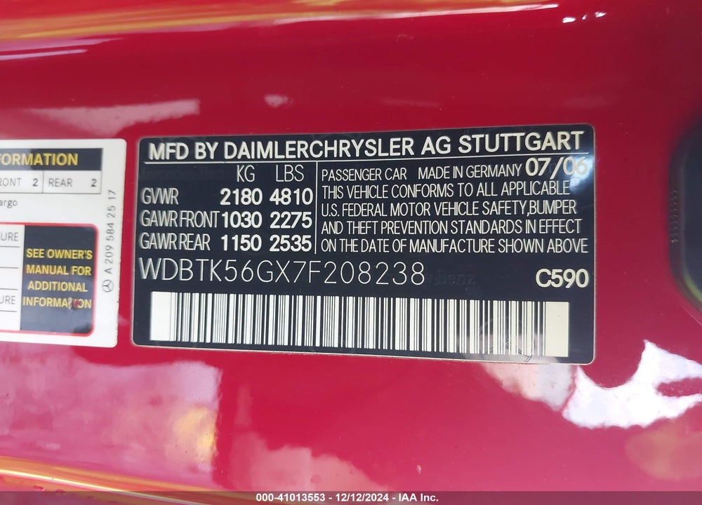 2007 MERCEDES-BENZ CLK 350 VIN: WDBTK56GX7F208238