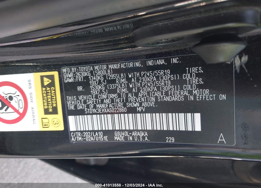 2010 TOYOTA HIGHLANDER LIMITED VIN: 5TDYK3EHXAS022860