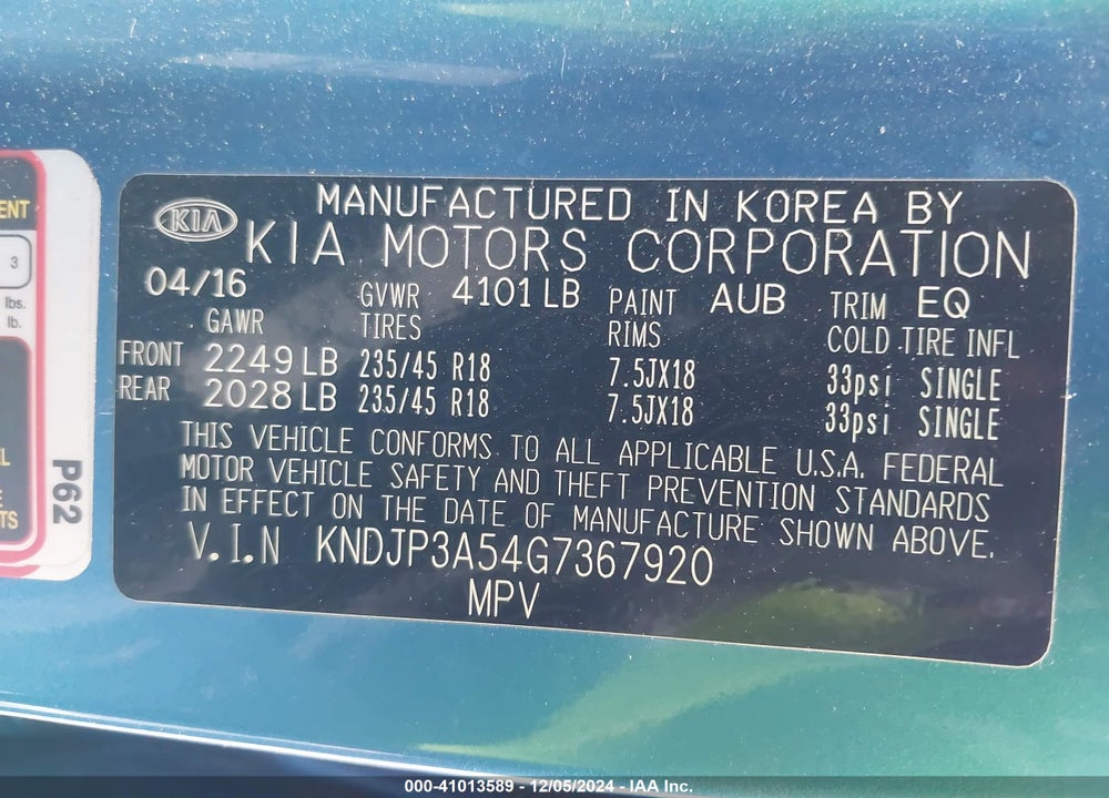 2016 KIA SOUL VIN: KNDJP3A54G7367920