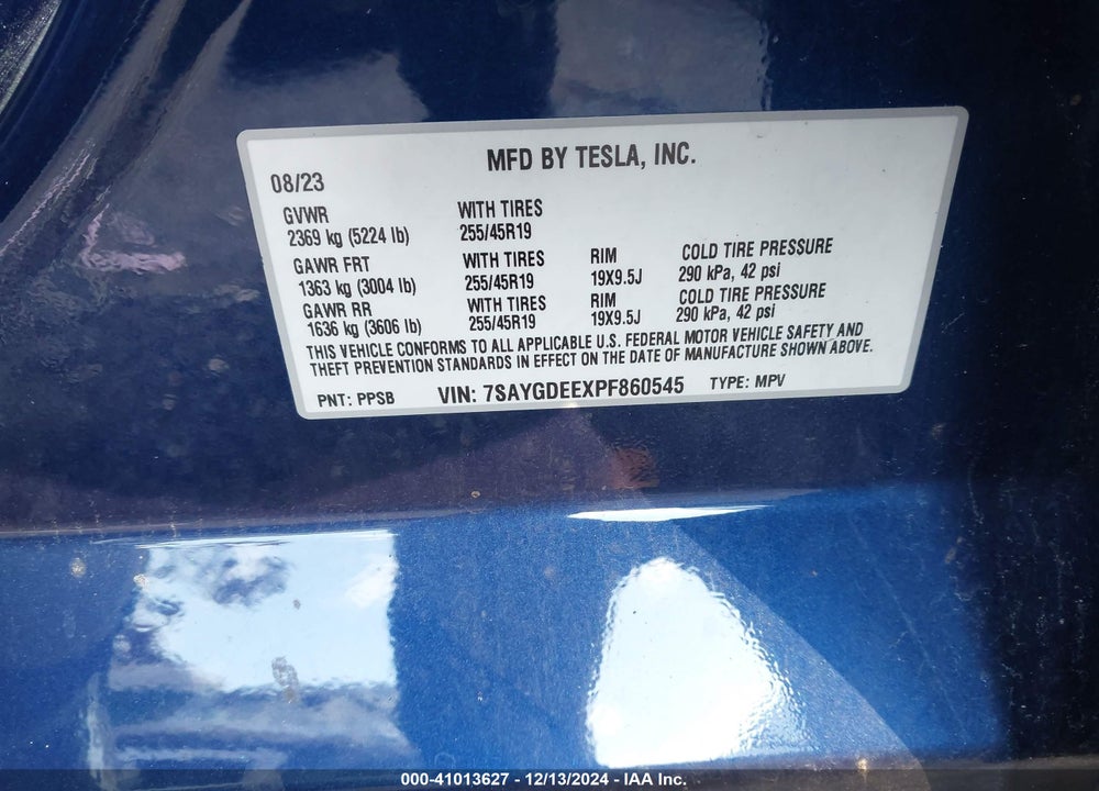 2023 TESLA MODEL Y AWD/LONG RANGE DUAL MOTOR ALL-WHEEL DRIVE VIN: 7SAYGDEEXPF860545