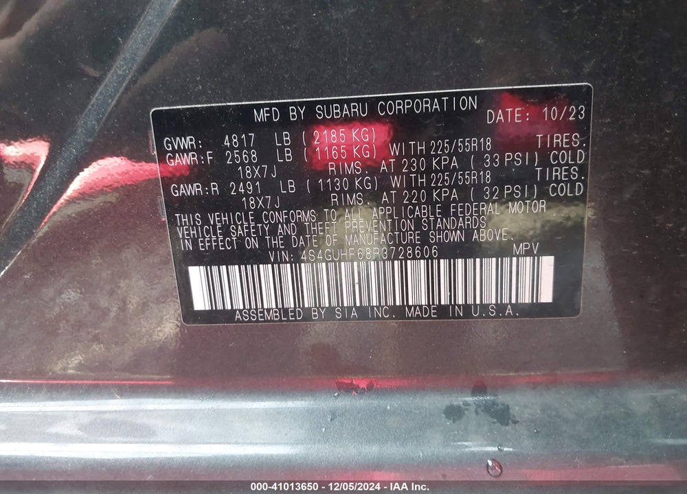 2024 SUBARU CROSSTREK SPORT VIN: 4S4GUHF68R3728606
