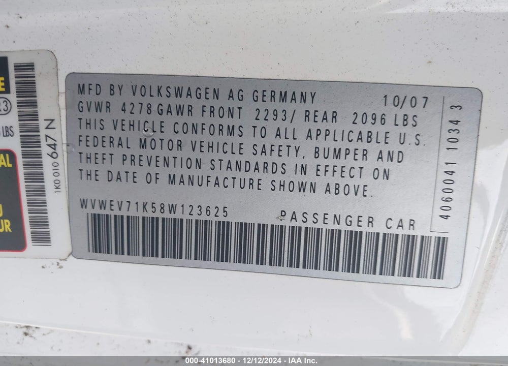 2008 VOLKSWAGEN GTI VIN: WVWEV71K58W123625