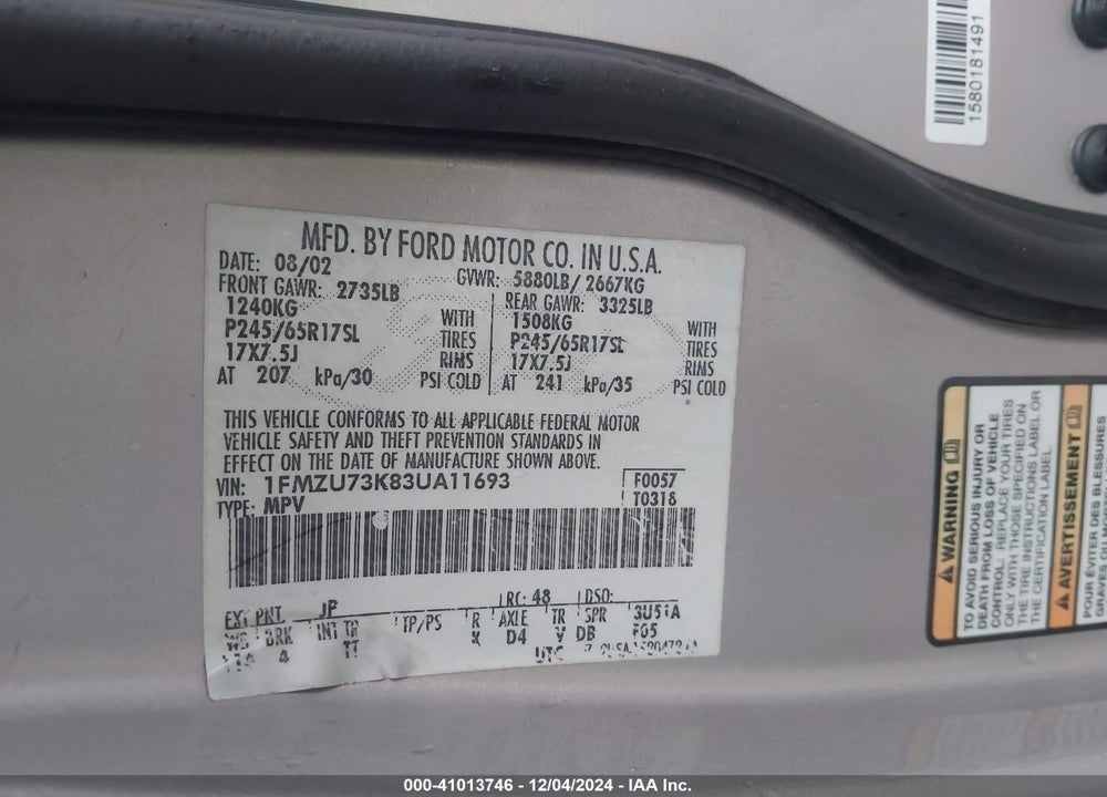2003 FORD EXPLORER NBX/XLT VIN: 1FMZU73K83UA11693