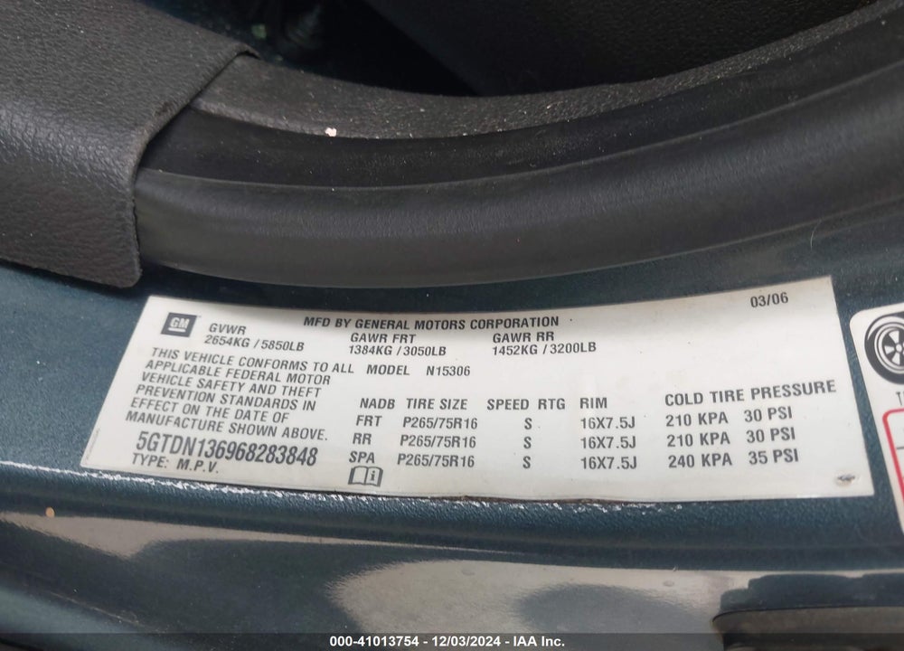 2006 HUMMER H3 SUV VIN: 5GTDN136968283848