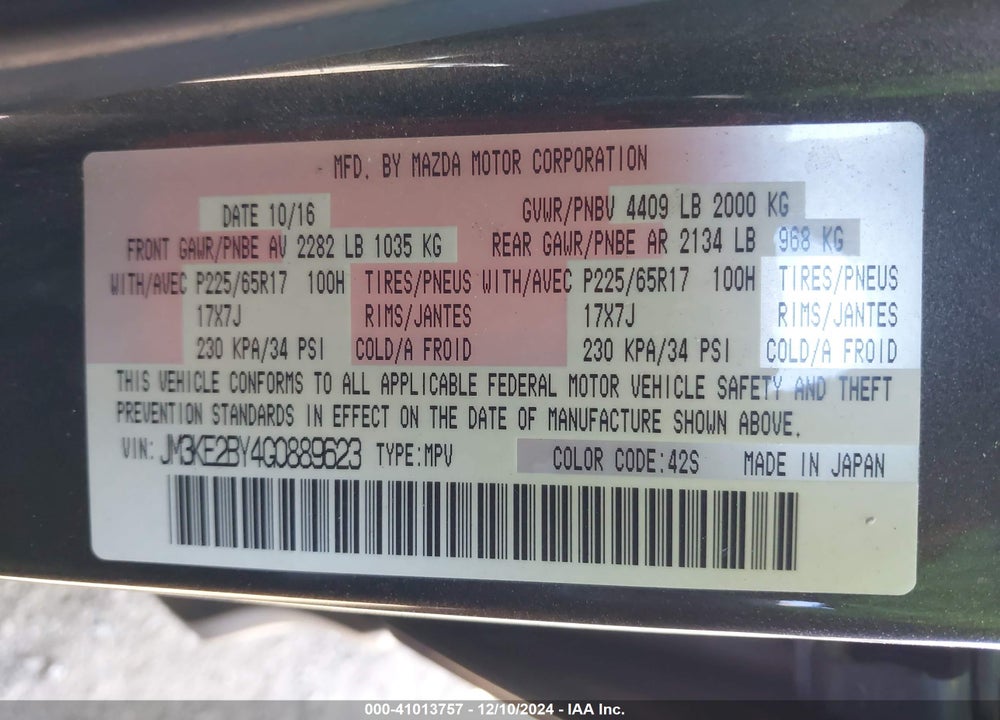 2016 MAZDA CX-5 SPORT VIN: JM3KE2BY4G0889623